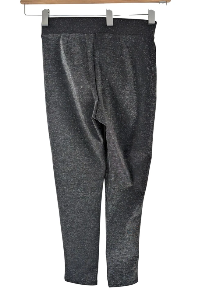 Pantalones de fiesta Next para mujer negros y plateados Reino Unido 14R elásticos pierna cónica brillante Foto 3 de 4