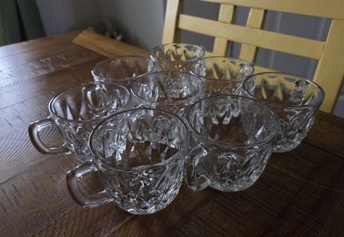 Vintage Anchor Hocking Arlington AKA Crown Pointe Clear Glass Punch Cups 8pc Set