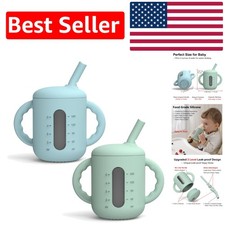 Eco-Friendly Silicone Sippy Cups, 2 Pack 6 oz   Non-Slip Handles, Green Blue