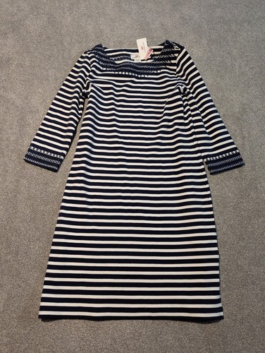 Vineyard Vines Dress Womens Medium Blue White Striped EMB Boatneck Nautical Navy