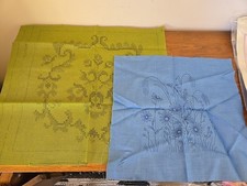 Vintage Bucilla Pillow Cross Stitch Crewel Kit Olive Blue Floral Lot Canvas