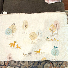 Pottery Barn Kids Cotton Embroidered Woodland Animals Crib Blanket Personalized