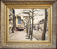 1946 Paris Winter Street Oil Painting Georges Pacouil Signed Post-Impressionist