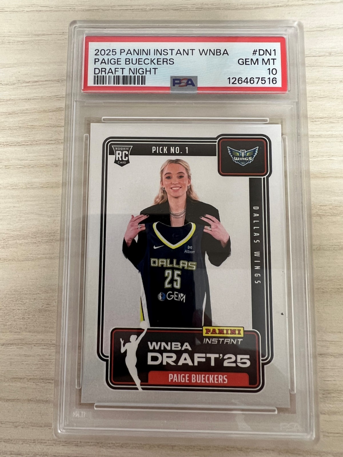 2025 Panini Instant WNBA Draft Night Card #DN1 Paige Bueckers RC Rookie PSA 10 view 1