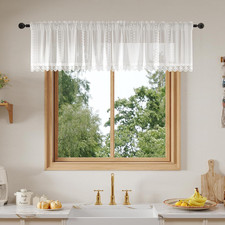 White Lace Semi-Sheer Valance Curtains   Vintage Boho Lace Valances for Kitchen/