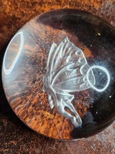Lalique France Crystal Etched Fairy Sprite Butterfly Woman Bubble Paperweight