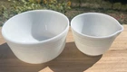 2 VTG Pyrex White Glass Mixing Bowls For Hamilton Beach Mixer Racine Wisconsin