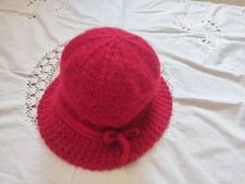 Women's Vintage Style Red Angora Rabbit Hair Cloche Bucket Hat Retro Granny Soft
