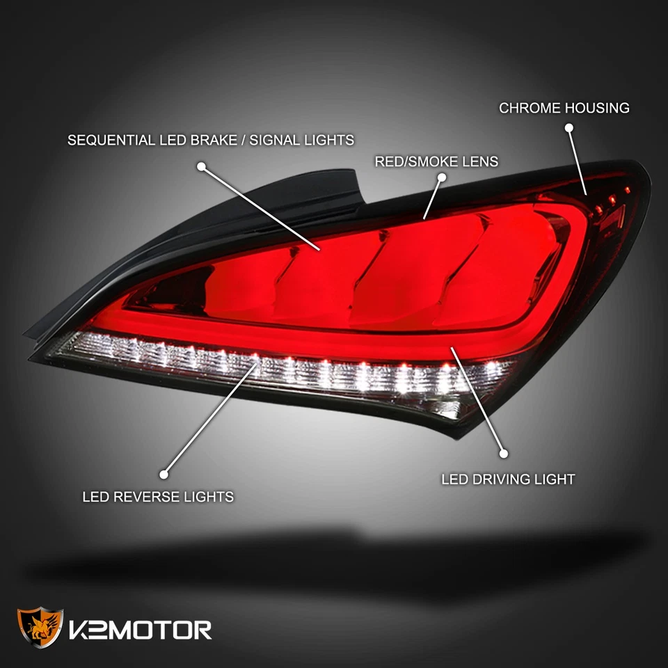 Red/Smoke Fits 2010-2016 Hyundai Genesis Coupe 2Dr LED Tail Lights Sequential Foto 3 de 4