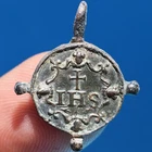 AWESOME 1600s CRUCIFIXION MEDAL OLD 17th CENTURY IHS JESUIT MEDALLION