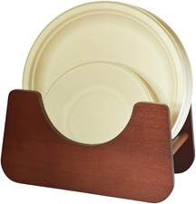 Paper Plate Dispenser  Wood Foam Plate Storage Organizer 7-10 inch Disposable