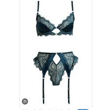 Conjunto de lencería Oh La Cheri Diana con aros Demi sujetador cintura alta verde azulado XL