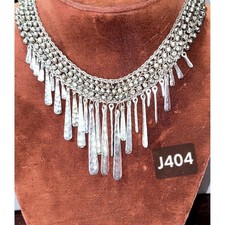 Artisan Silver Tone Statement Necklace Dangle Tassel Boho Tribal J404