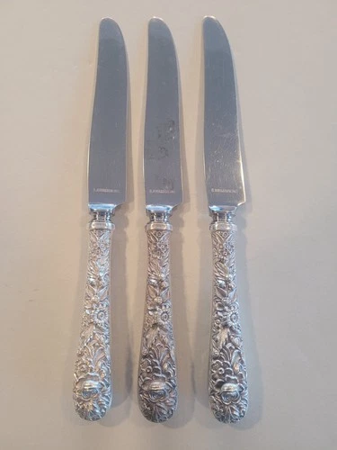 S. Kirk & Son REPOUSSE Sterling 3 Dinner Knives 8 7/8"