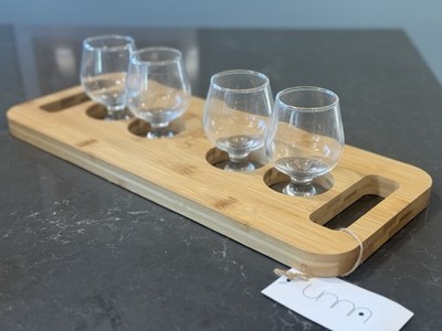 UNNA Flight Board with 4 Tulip Glasses With Premium Natural Bamboo Board