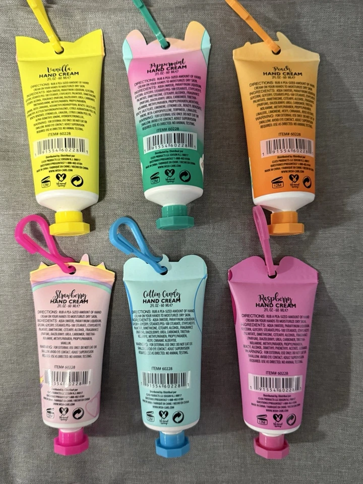 WISH  Scented Hand Cream with Backpack Clip … Set Of 6 … Different Scents NEW - Image 2 of 2