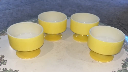 Vintage Mid-Century Modern Federal Glass  Pedestal Cups Bright Yellow Set of 4