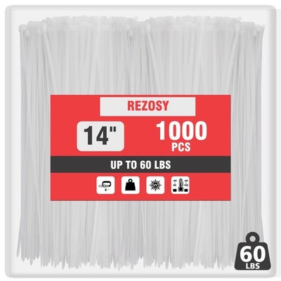 White Clear Zip Ties 14 Inch (1000 Pack) - 60 lb Heavy Duty UV Resistant Self...