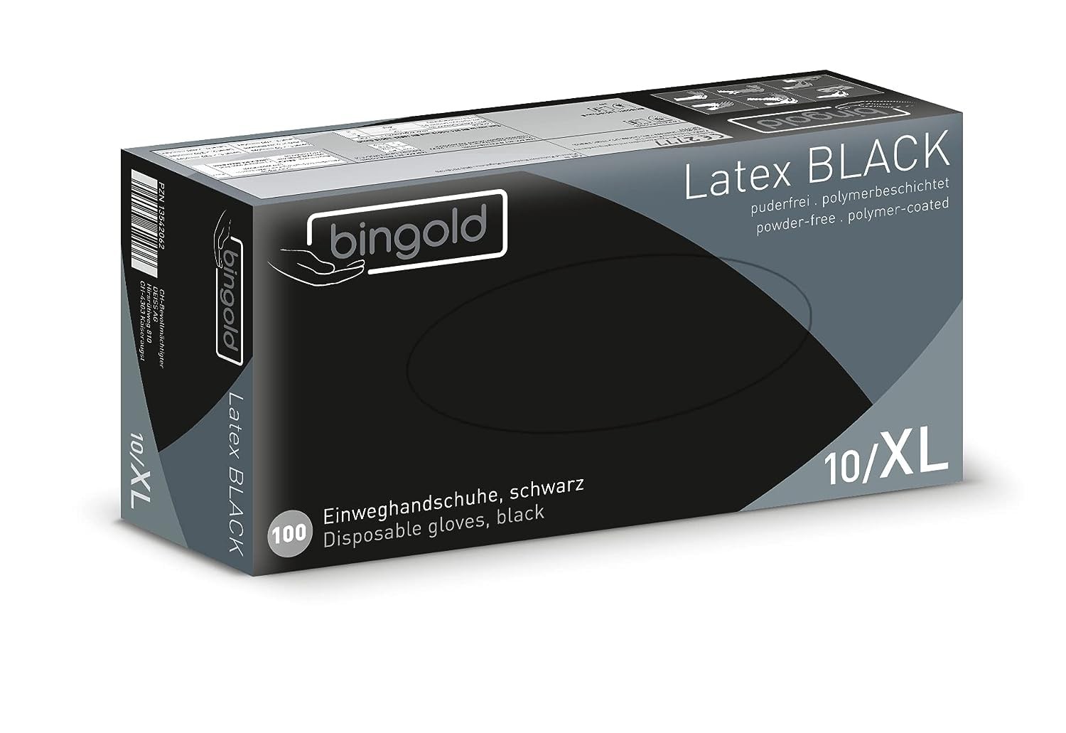 Gants latex black jetables non poudrés en taille XL pour protection des mains, boîte de 100 pièces