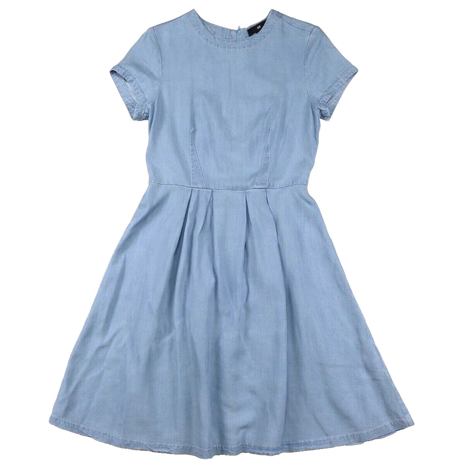 Size 8 Blue Denim Fit and Flare Dress Short Sleeve Zip Back Lightweight Stylish