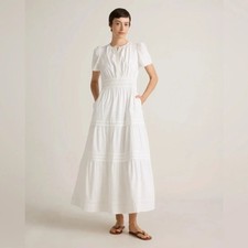 Quince Women 100% Organic Cotton Poplin Tiered Maxi Dress Classic White M