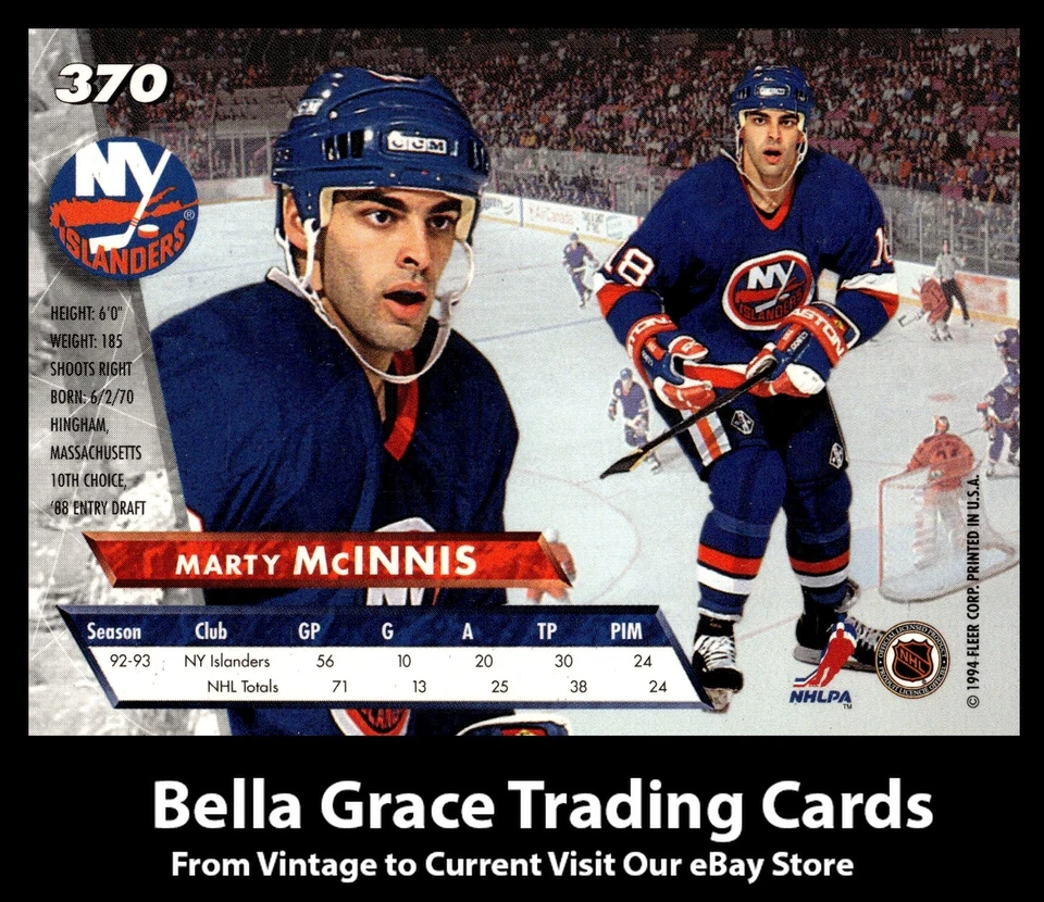 1993-94 Ultra Marty McInnis #370 New York Islanders NHL Hockey - Image 2 of 2