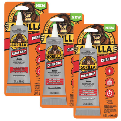 Gorilla Clear Grip Contact Adhesive: 3.0 fl. oz. tube (Crystal Clear) [3-pack]