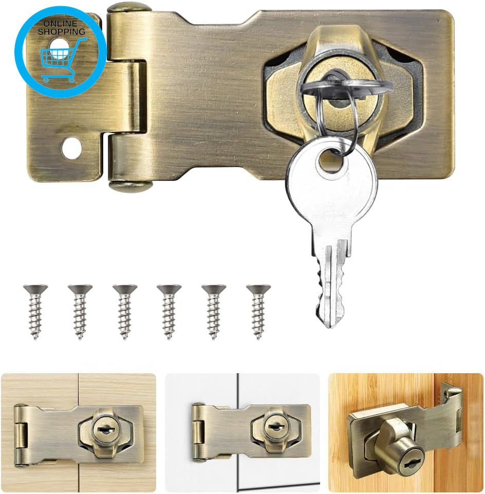 2.5 Inch Keyed Hasp Lock Hasp and Staple with Padlock, Heavy Duty Shed Lock Door
