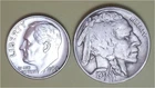 Lot of 2 Coins- 1 90% Silver Roosevelt 10c (1964D) & 1 Better Buffalo 5c (1937D)