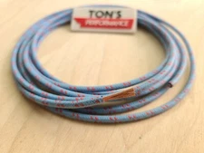 5 feet Vintage Braided Cloth Covered Primary Wire 16 gauge 16ga Blue w/ Red