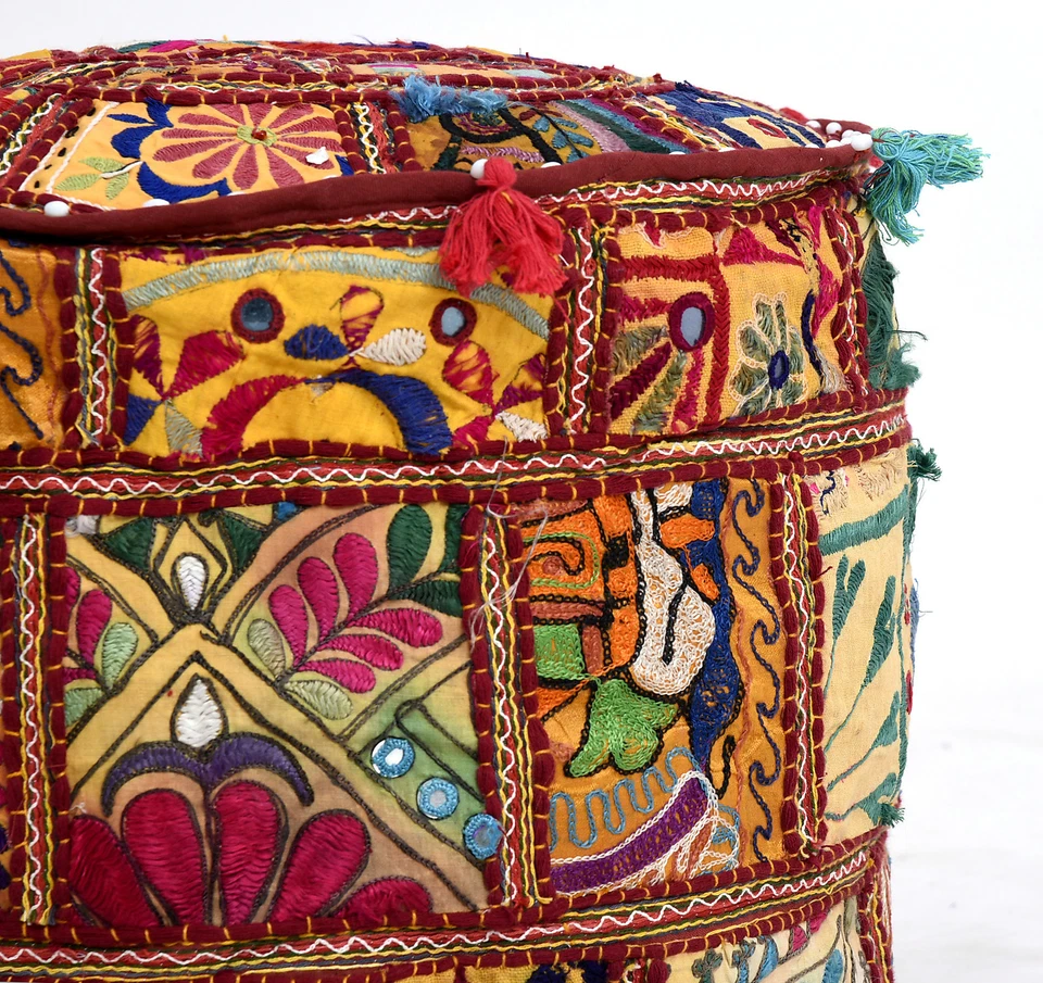 Pufe Otomano Redondo Pufe Poof Indiano Banqueta Pés Almofada de Chão Decoração Étnica - Imagem 3 de 3