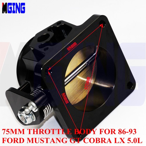 75mm Billet Throttle Body High Flow For Ford Mustang 86-93 GT Cobra LX 5.0L BLK - Foto 5 di 5