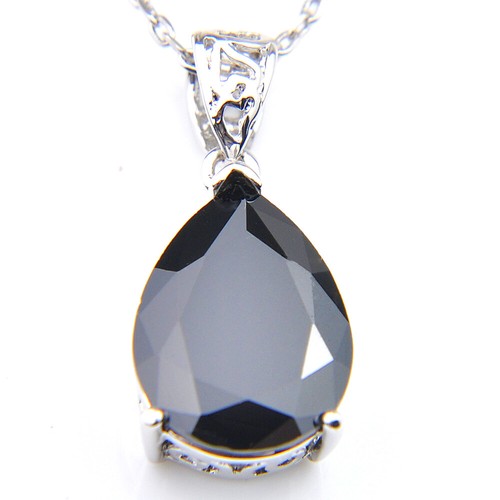 Fire Oval Cut Black Onyx Gemstone Silver Necklace Pendants with Free Chain - Picture 6 of 6