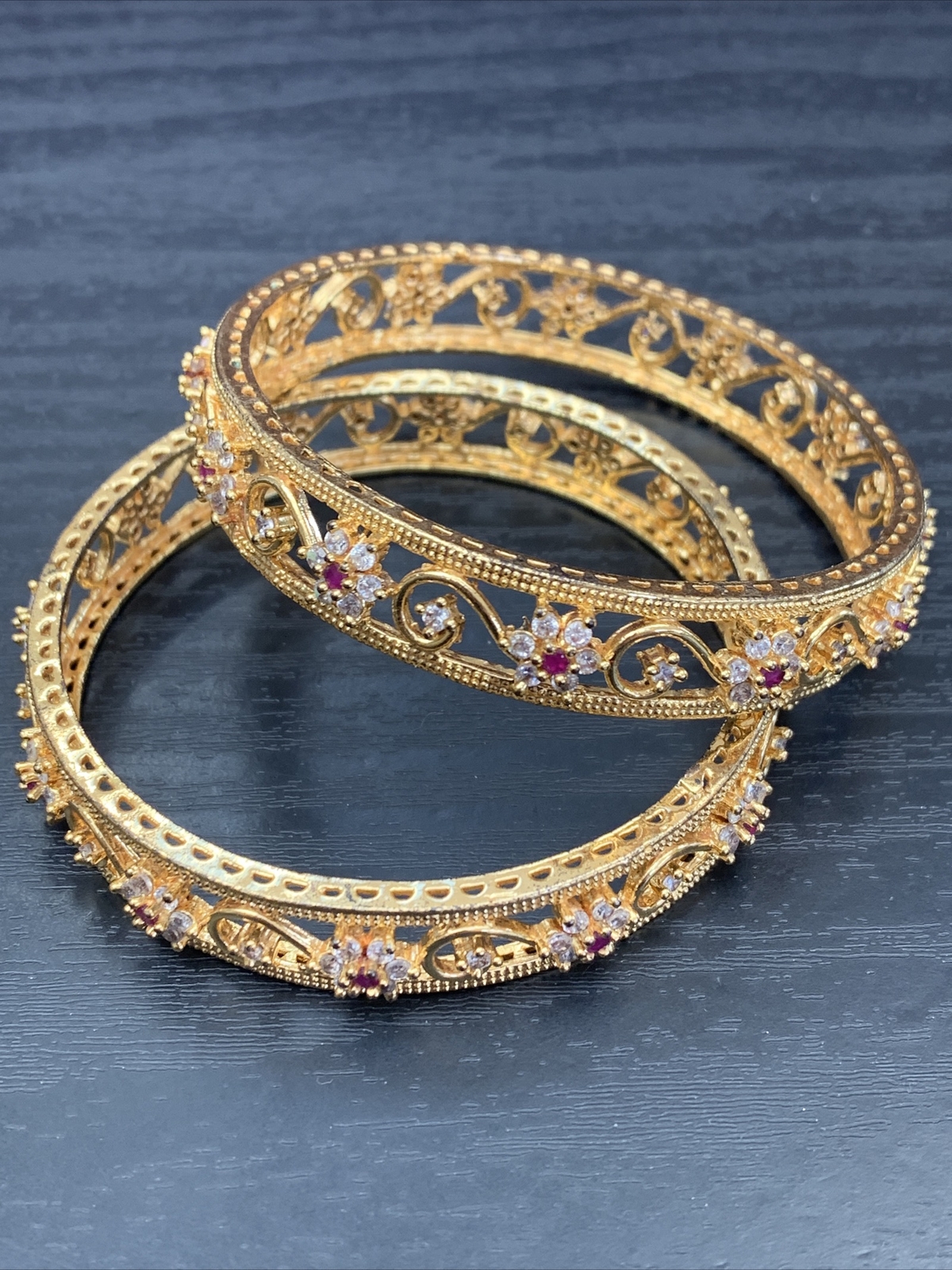 ￼ Vintage crystal Ruby flower design Bollywood go… - image 6