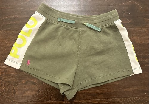 Girls Polo Ralph Lauren Green/Pink Logo Fleece Knit Sweat Shorts Medium (8-10)