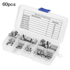 60pcs Spark Plug Rethread Kit Cylinder Head Tap Thread Insert Reamer Repair Tool