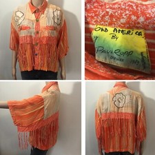 vtg Paul Ropp Button Shirt One Size Old America Rayon 1989 Fringe Western Boho