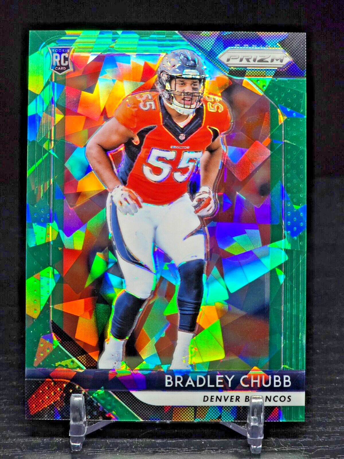 2018 Panini Prizm Bradley Chubb RookieRC Green Cracked Ice Prizm /75 Broncos