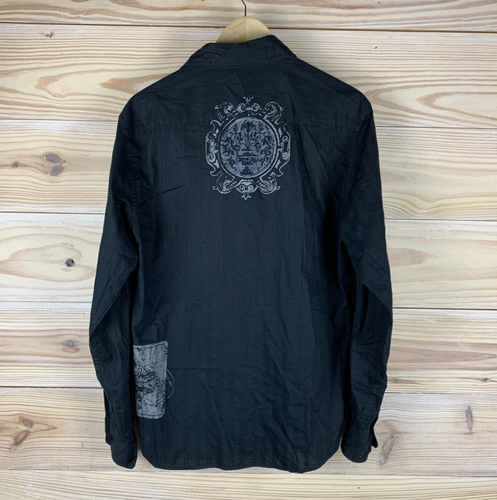 Guess Button Shirt Mens Black Graphic Long Sleeve Cross Y2K Grunge - Picture 2 of 11