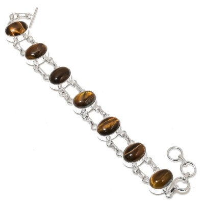 Tiger's Eye Gemstone Handmade 925 Sterling Silver Jewelry Bracelet Sz 7-8''