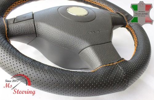 FOR DAIMLER V8-250 67-69 BLACK PERF LEATHER STEERING WHEEL COVER ORANGE STIT - Picture 4 of 6