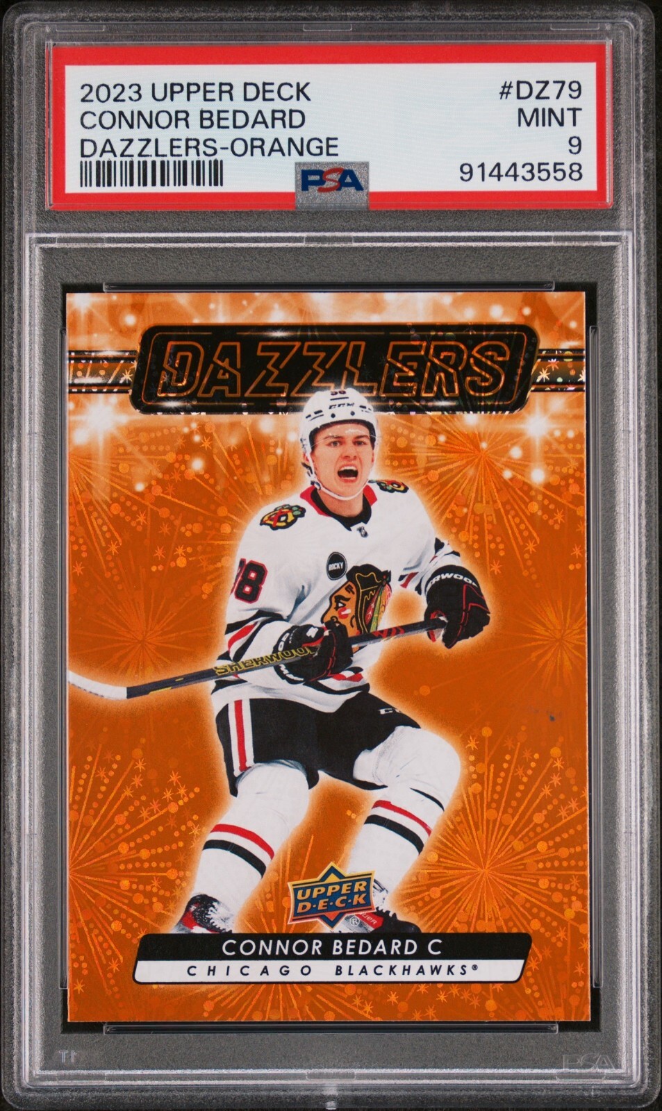 CONNOR BEDARD | PSA 9 2023-24 NHL Upper Deck Series 2 Dazzlers Orange #DZ-79 RC