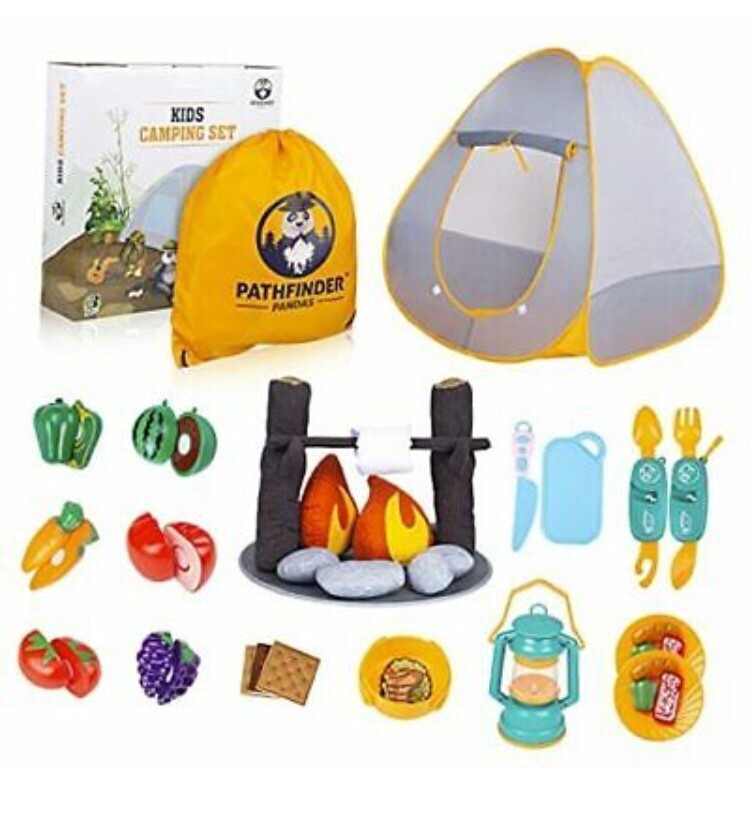 Kids Camping Toys with Pop Up Play Tent Toy Campfire Set Kids
