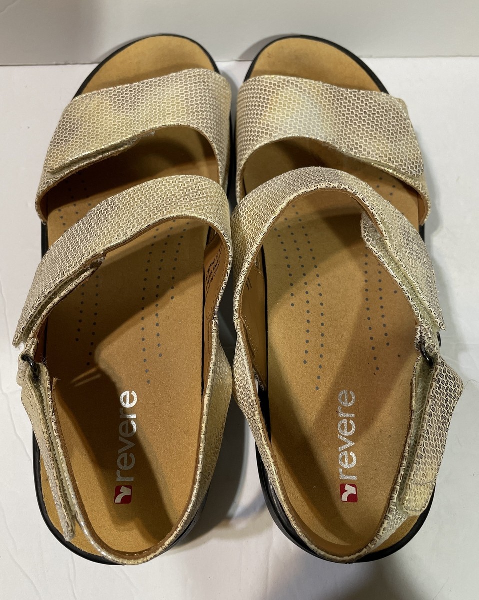 Revere Como Sandals Gold Metallic Two Strap Hook Loop Adjustable Sandals 8M eBay