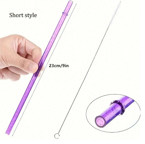 12 pajitas de plástico brillante reutilizables con cepillo de limpieza adecuadas para jugo - Imagen 3 de 7