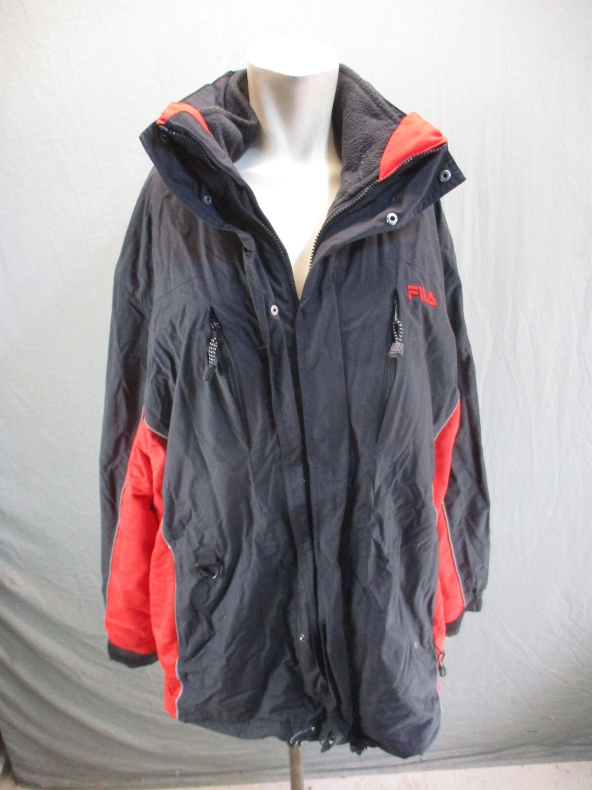 Giacca FILA taglia XL uomo nera full zip bottoni elastico orlo tasche 3 in 1 5BL14