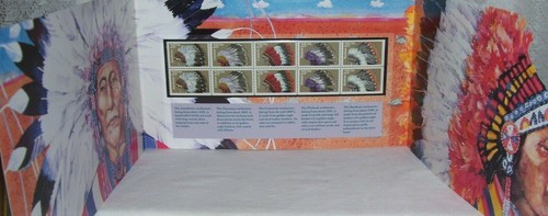 Commemorative Stamps Indian Head Dress Mint 1990 USPS Tri-Fold Display - Picture 3 of 4