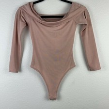 Boohoo Bodysuit Women's Size 2 Off the Shoulder Slinky Long Sleeve Mauve Pink