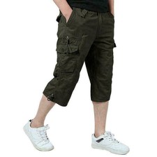 Mens 3/4 Cargo Shorts Capri Pants Casual Jogger Shorts Work Pants Trousers