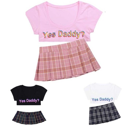 Sexy Women Crop Tops School Girls Uniform Fancy Plaid Skirt Dress